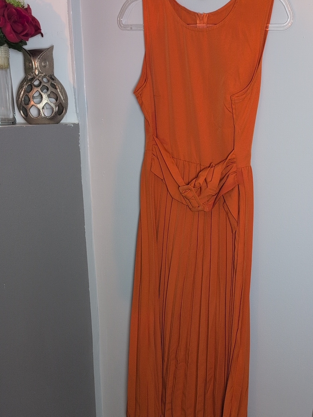 Shein Sleeveless Orange Maxi Dress with Waist Tie